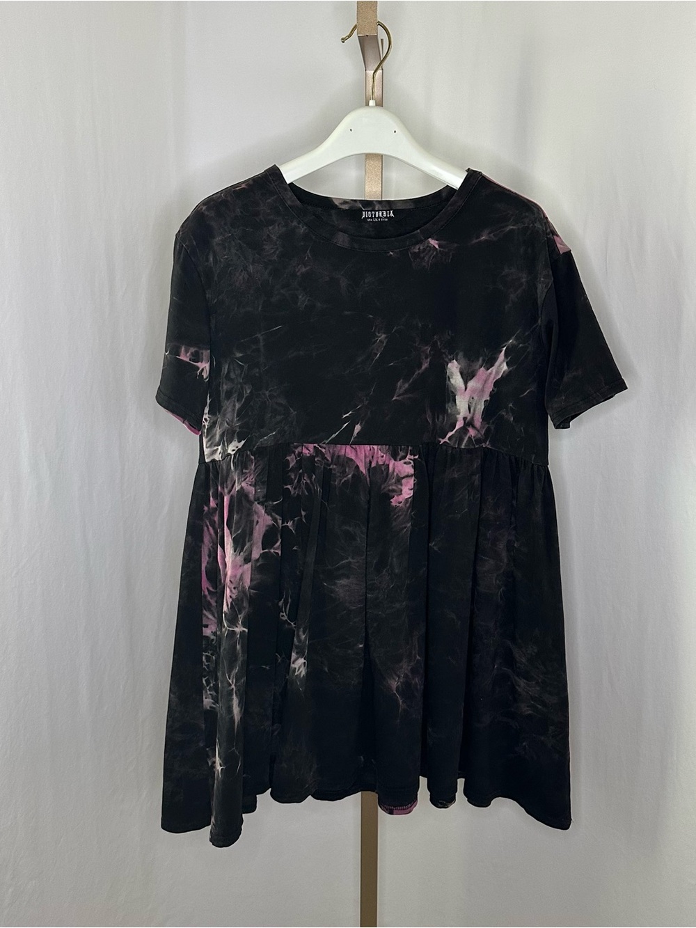 Disturbia Black & Pink Tie-Dye Short Sleeve Babydoll dress